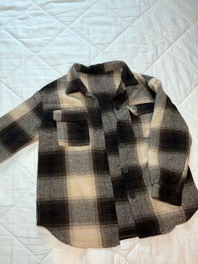 SHEIN Black and Cream Plaid Thick Flannel